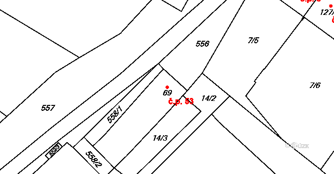 Bukovec 53 na parcele st. 69 v KÚ Bukovec u Horšovského Týna, Katastrální mapa