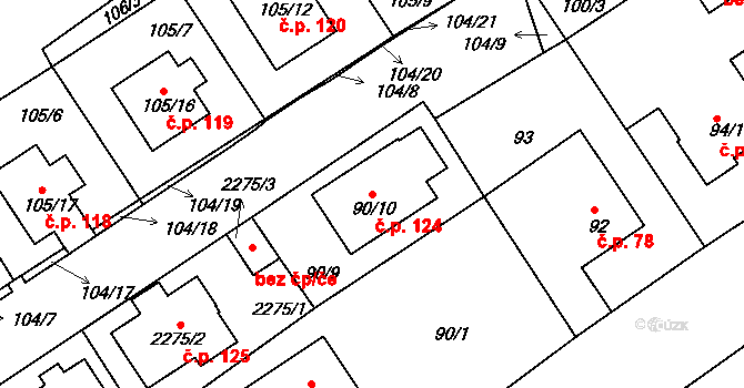 Plzeňské Předměstí 124, Horšovský Týn na parcele st. 90/10 v KÚ Horšovský Týn, Katastrální mapa