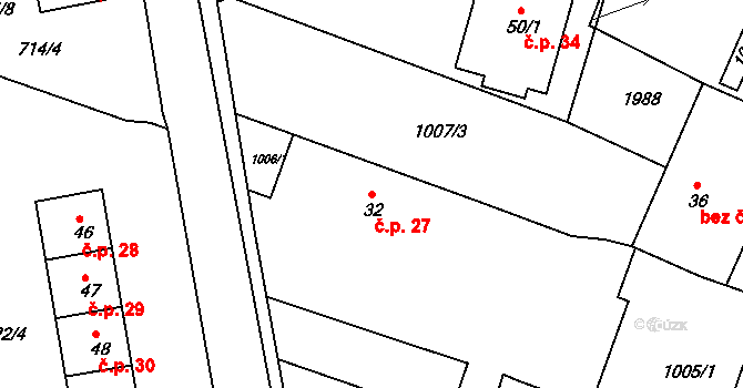 Mezholezy 27 na parcele st. 32 v KÚ Mezholezy u Horšovského Týna, Katastrální mapa