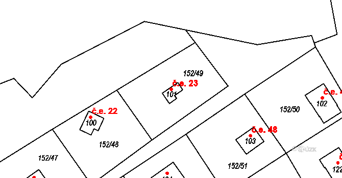 Klenovka 23, Přelouč na parcele st. 101 v KÚ Klenovka, Katastrální mapa
