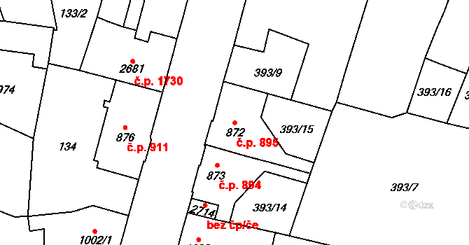 Přelouč 895 na parcele st. 872 v KÚ Přelouč, Katastrální mapa