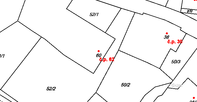 Vranová 62 na parcele st. 60 v KÚ Vranová u Letovic, Katastrální mapa