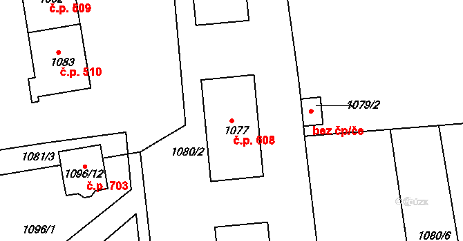 Velké Opatovice 608 na parcele st. 1077 v KÚ Velké Opatovice, Katastrální mapa