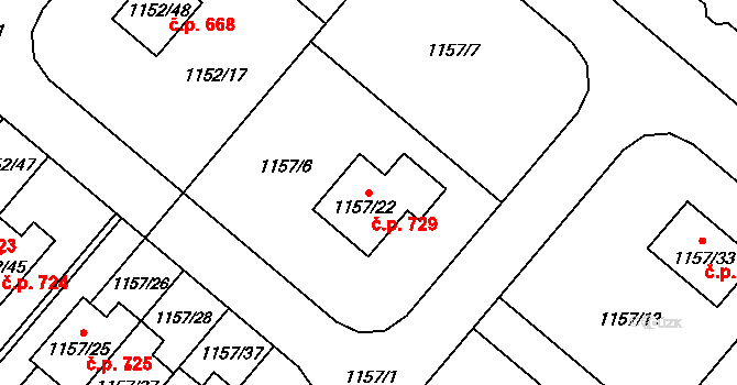 Krmelín 729 na parcele st. 1157/22 v KÚ Krmelín, Katastrální mapa