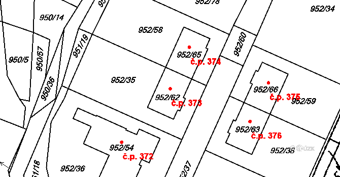Holubice 373 na parcele st. 952/62 v KÚ Holubice, Katastrální mapa