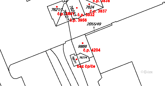 Hodonín 4204 na parcele st. 9866 v KÚ Hodonín, Katastrální mapa