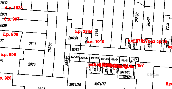 Líšeň 1010, Brno na parcele st. 2842/2 v KÚ Líšeň, Katastrální mapa