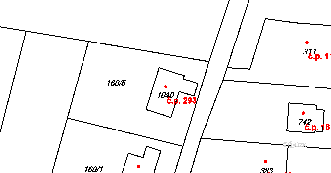 Krhanice 293 na parcele st. 1040 v KÚ Krhanice, Katastrální mapa