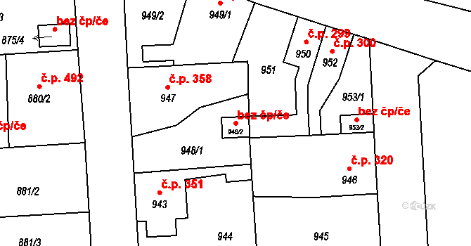 Líně 83654151 na parcele st. 948/2 v KÚ Líně, Katastrální mapa