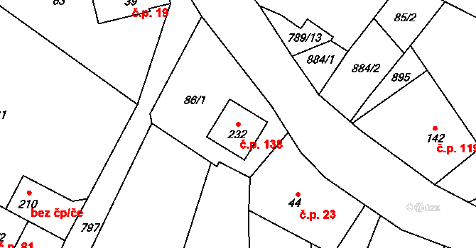Merklovice 138, Vamberk na parcele st. 232 v KÚ Merklovice, Katastrální mapa