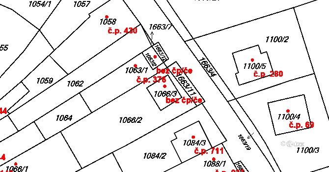 Drnovice 86469151 na parcele st. 1066/3 v KÚ Drnovice u Vyškova, Katastrální mapa
