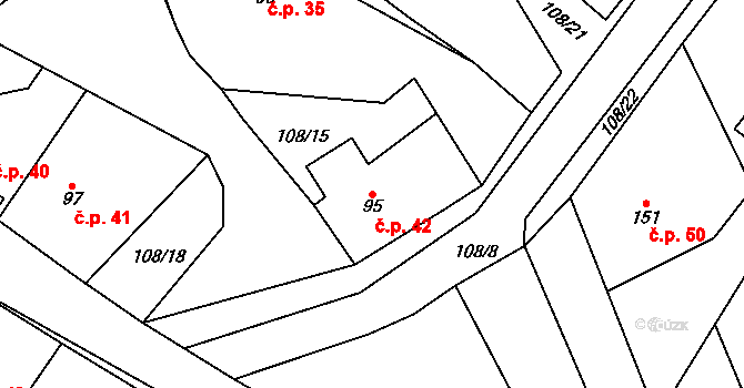 Myť 42, Ždírec na parcele st. 95 v KÚ Ždírec u Blovic, Katastrální mapa