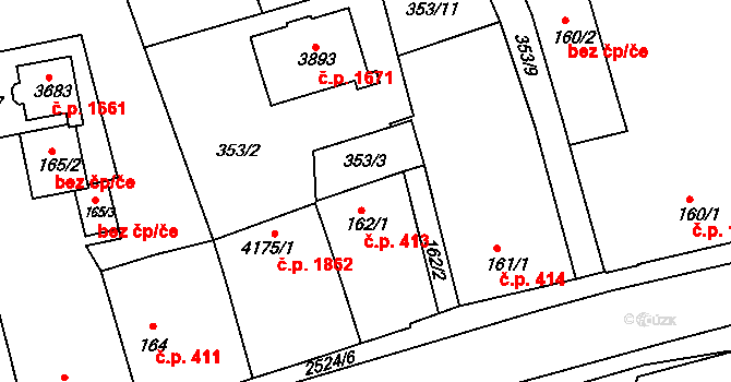 Humpolec 413 na parcele st. 162/1 v KÚ Humpolec, Katastrální mapa