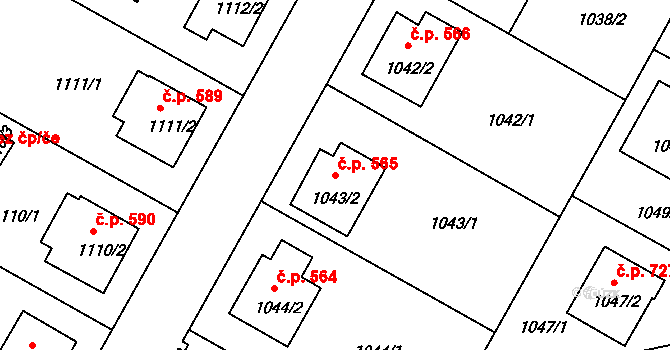 Kamenice nad Lipou 565 na parcele st. 1043/2 v KÚ Kamenice nad Lipou, Katastrální mapa