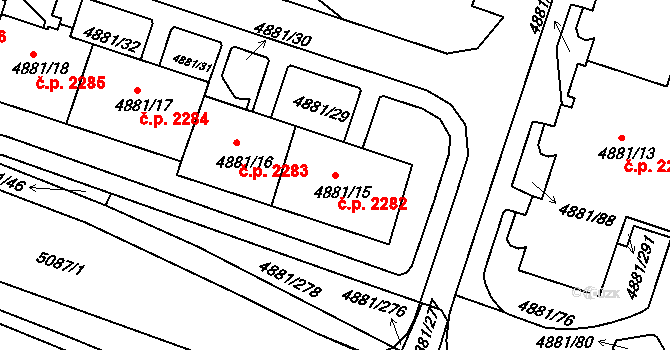 Louny 2282 na parcele st. 4881/15 v KÚ Louny, Katastrální mapa