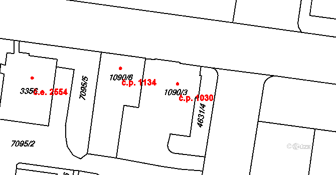 Žatec 1030 na parcele st. 1090/3 v KÚ Žatec, Katastrální mapa
