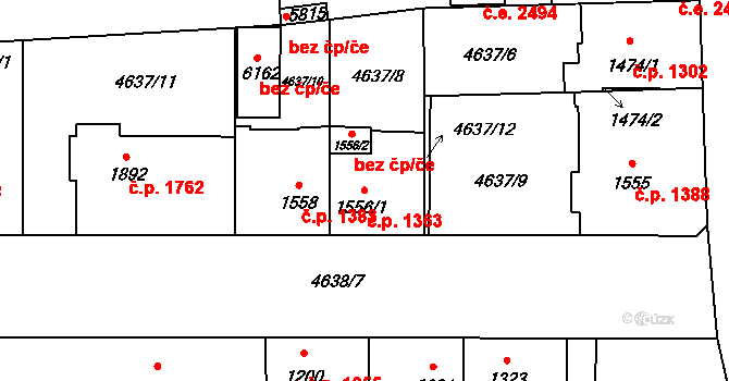 Žatec 1363 na parcele st. 1556/1 v KÚ Žatec, Katastrální mapa