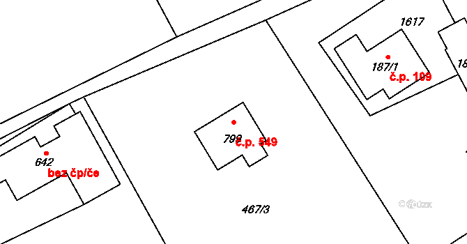 Nebory 549, Třinec na parcele st. 799 v KÚ Nebory, Katastrální mapa