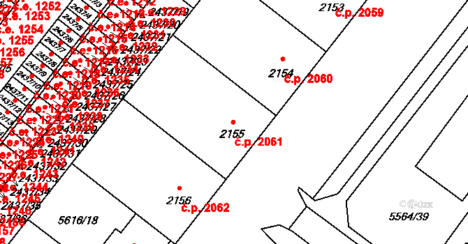 Žatec 2061 na parcele st. 2155 v KÚ Žatec, Katastrální mapa