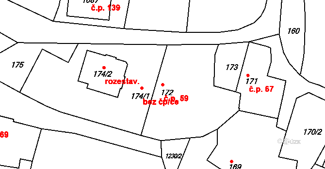 Sázavka 59 na parcele st. 172 v KÚ Sázavka, Katastrální mapa