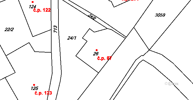 Malá Čermná 87, Čermná nad Orlicí na parcele st. 26 v KÚ Malá Čermná nad Orlicí, Katastrální mapa