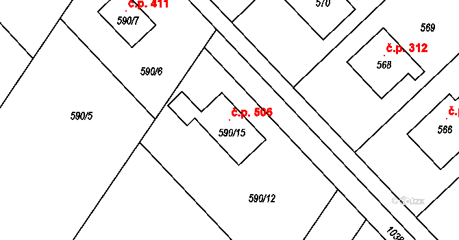 Křelov 506, Křelov-Břuchotín na parcele st. 590/15 v KÚ Křelov, Katastrální mapa