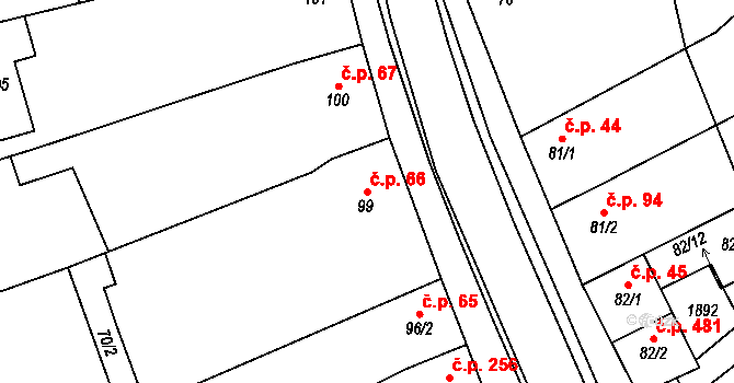 Kvasice 66 na parcele st. 99 v KÚ Kvasice, Katastrální mapa
