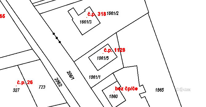 Jablunkov 1128 na parcele st. 1861/5 v KÚ Jablunkov, Katastrální mapa
