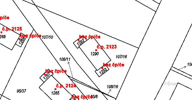 Ládví 2123, Kamenice na parcele st. 1290 v KÚ Ládví, Katastrální mapa