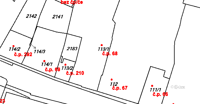 Starý Plzenec 68 na parcele st. 113/1 v KÚ Starý Plzenec, Katastrální mapa