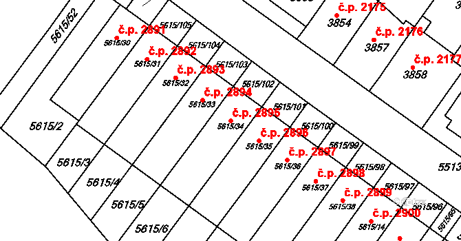 Znojmo 2895 na parcele st. 5615/34 v KÚ Znojmo-město, Katastrální mapa