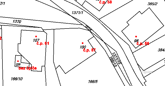 Ústí 57 na parcele st. 100 v KÚ Ústí, Katastrální mapa