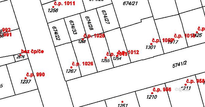 Kojetín I-Město 1013, Kojetín na parcele st. 1255 v KÚ Kojetín, Katastrální mapa