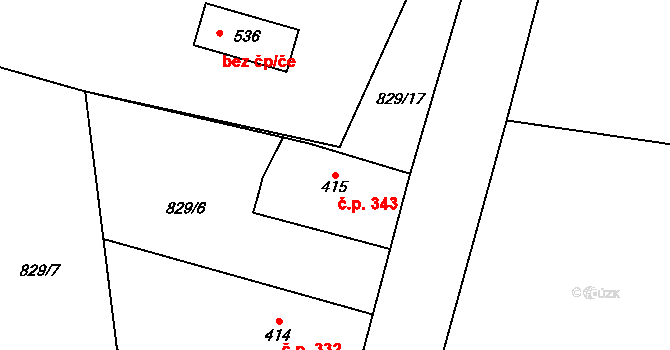 Markovice 343, Žleby na parcele st. 415 v KÚ Žleby, Katastrální mapa