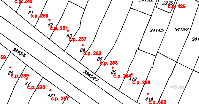 Trhové Sviny 253 na parcele st. 85 v KÚ Trhové Sviny, Katastrální mapa