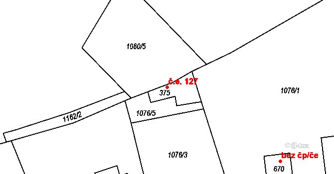 Alšovice 127, Pěnčín na parcele st. 375 v KÚ Alšovice, Katastrální mapa