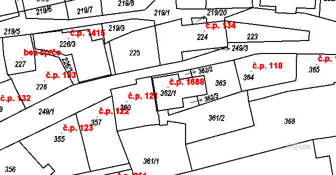 Hořovice 1688 na parcele st. 362/1 v KÚ Hořovice, Katastrální mapa