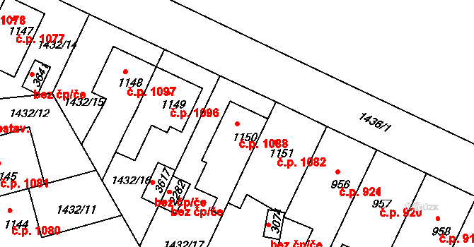 Nymburk 1088 na parcele st. 1150 v KÚ Nymburk, Katastrální mapa
