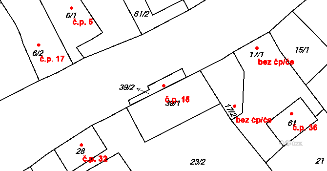Skalka 15, Blíževedly na parcele st. 39/1 v KÚ Skalka u Blíževedel, Katastrální mapa
