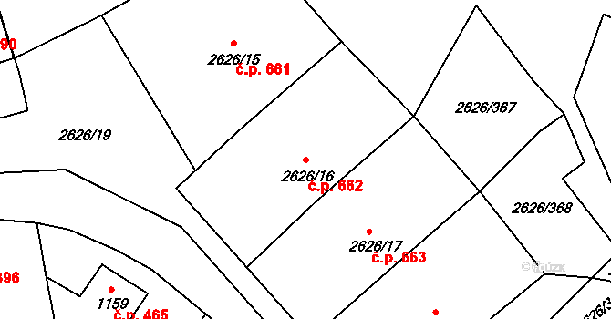 Doksy 662 na parcele st. 2626/16 v KÚ Doksy u Máchova jezera, Katastrální mapa