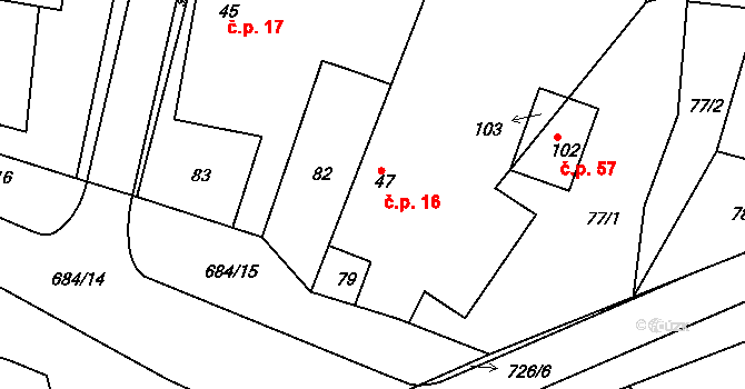 Sovolusky 16 na parcele st. 47 v KÚ Sovolusky u Přelouče, Katastrální mapa