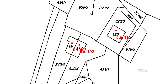 Rounek 192, Vyskytná nad Jihlavou na parcele st. 81 v KÚ Rounek, Katastrální mapa