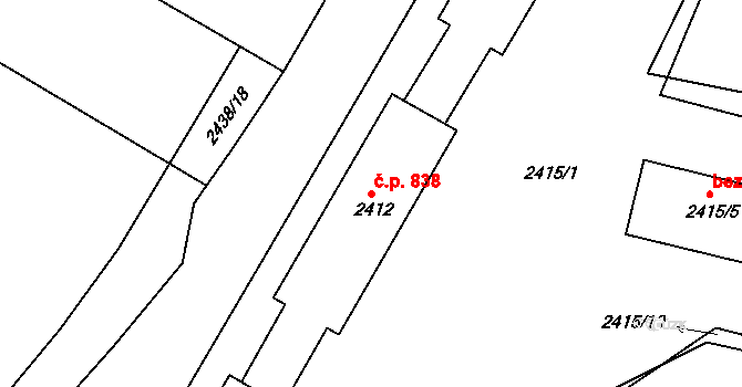 Pod Cvilínem 838, Krnov na parcele st. 2412 v KÚ Opavské Předměstí, Katastrální mapa