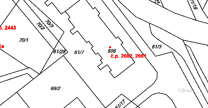 Šumperk 2661,2662 na parcele st. 506 v KÚ Dolní Temenice, Katastrální mapa