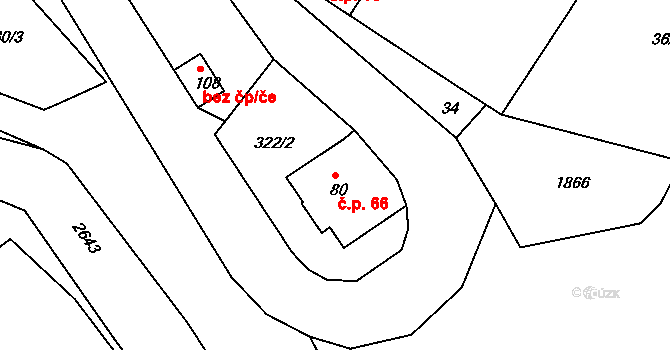 Cizkrajov 66 na parcele st. 80 v KÚ Cizkrajov, Katastrální mapa
