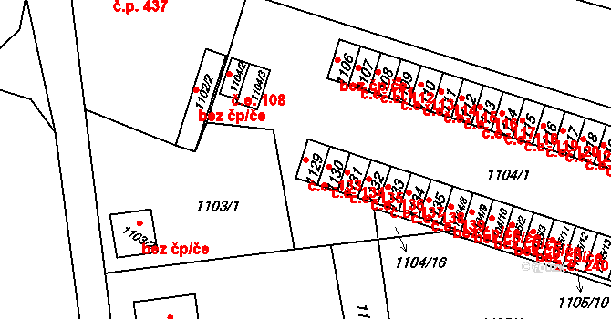 Hrádek nad Nisou 133 na parcele st. 1129 v KÚ Hrádek nad Nisou, Katastrální mapa