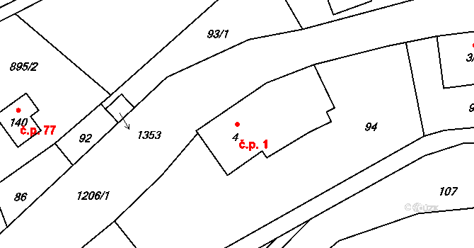 Dolní Štěpanice 1, Benecko na parcele st. 4 v KÚ Dolní Štěpanice, Katastrální mapa
