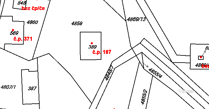 Domašov 187, Bělá pod Pradědem na parcele st. 389 v KÚ Domašov u Jeseníka, Katastrální mapa