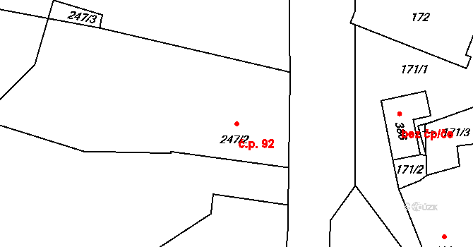 Těchlovice 92 na parcele st. 247/2 v KÚ Těchlovice u Hradce Králové, Katastrální mapa