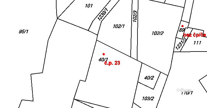 Střížovice 23, Snědovice na parcele st. 40/1 v KÚ Střížovice u Snědovic, Katastrální mapa